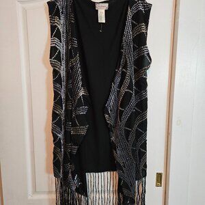 Free People Kimono Cardigan Duster Cover Up Black Fringed Boho Oversized Velvet